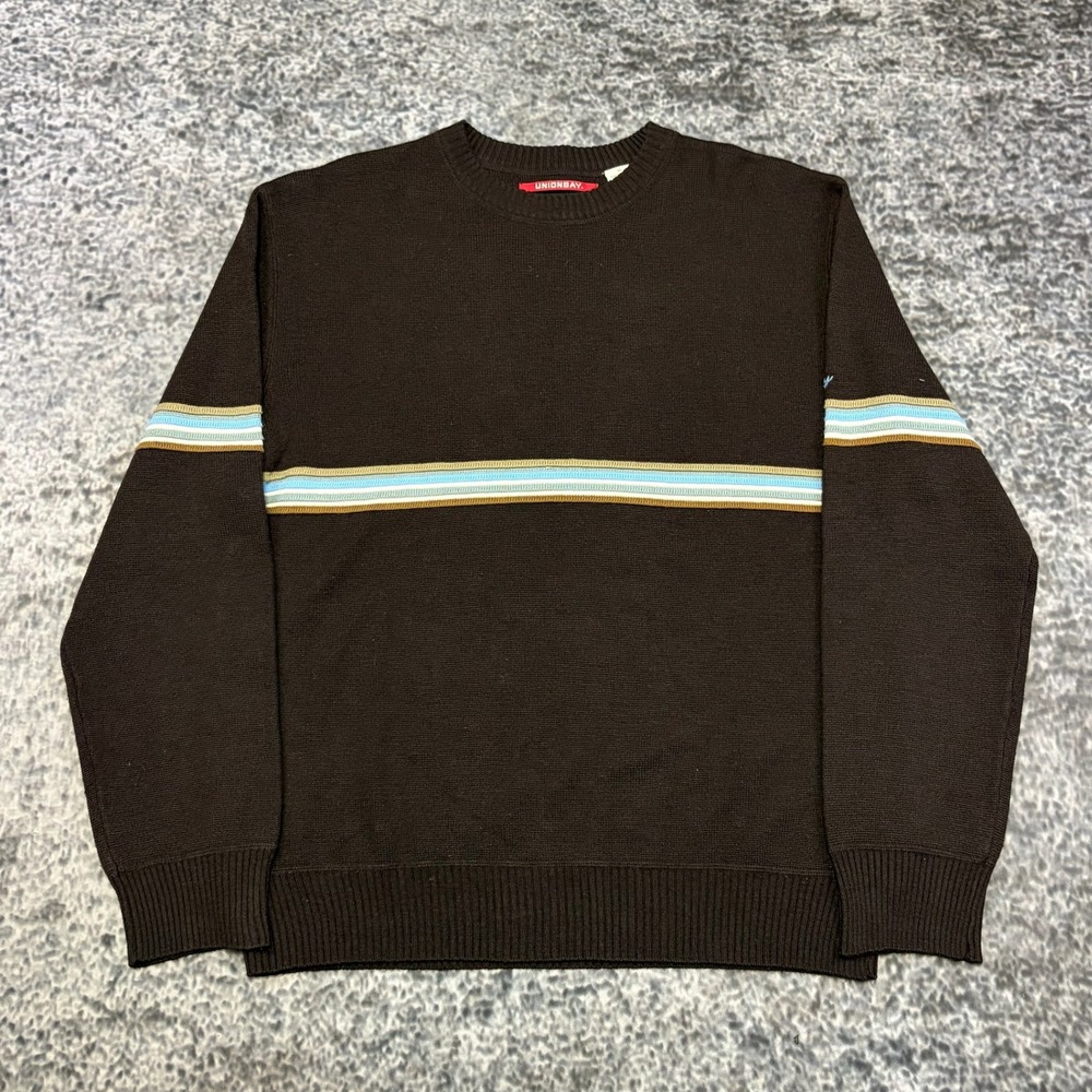 VTG Y2K Unionbay Sweater Mens Medium Brown Striped Grunge Skater Long Sleeve